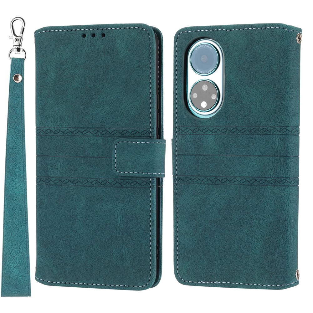 Imprinted Pattern PU Leather+TPU Phone Shell Stylish Wallet Phone Case Cover with Stand for Honor 50 Pro - Blackish Green-1