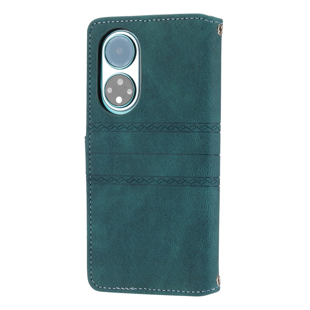 Imprinted Pattern PU Leather+TPU Phone Shell Stylish Wallet Phone Case Cover with Stand for Honor 50 Pro - Blackish Green-3