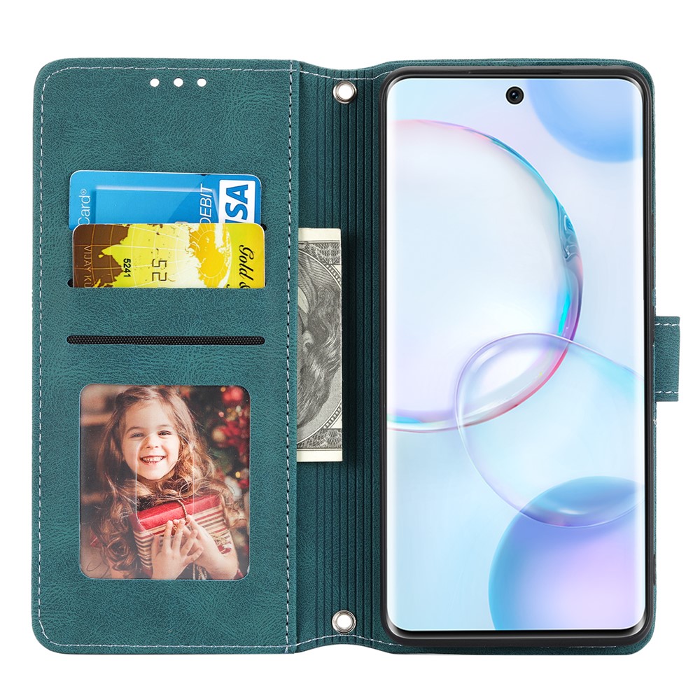 Imprinted Pattern PU Leather+TPU Phone Shell Stylish Wallet Phone Case Cover with Stand for Honor 50 Pro - Blackish Green-4
