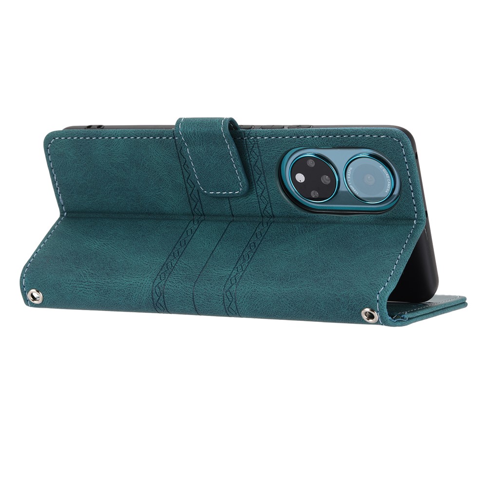 Imprinted Pattern PU Leather+TPU Phone Shell Stylish Wallet Phone Case Cover with Stand for Honor 50 Pro - Blackish Green-6