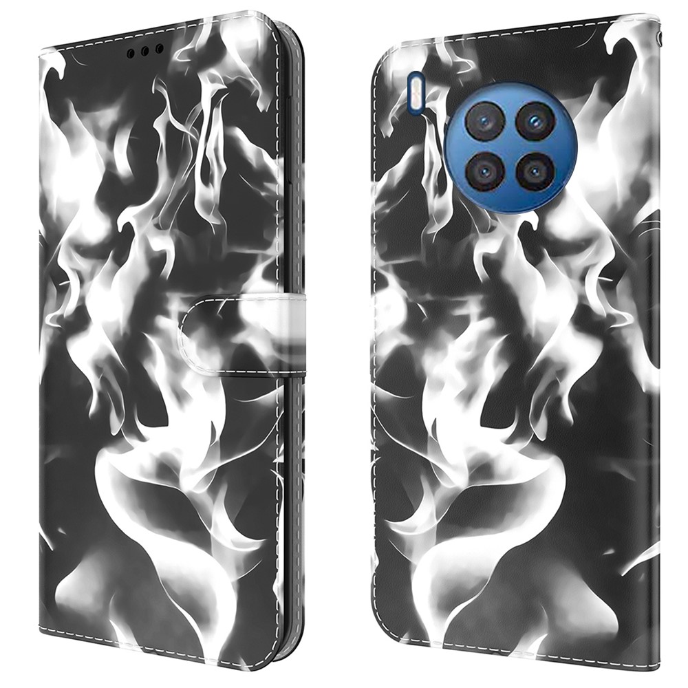 PU Leather Flip Phone Cover Stylish Fog Pattern Printing Magnetic Closure Wallet Phone Case for Honor 50 Lite / Huawei nova 8i - Black-1