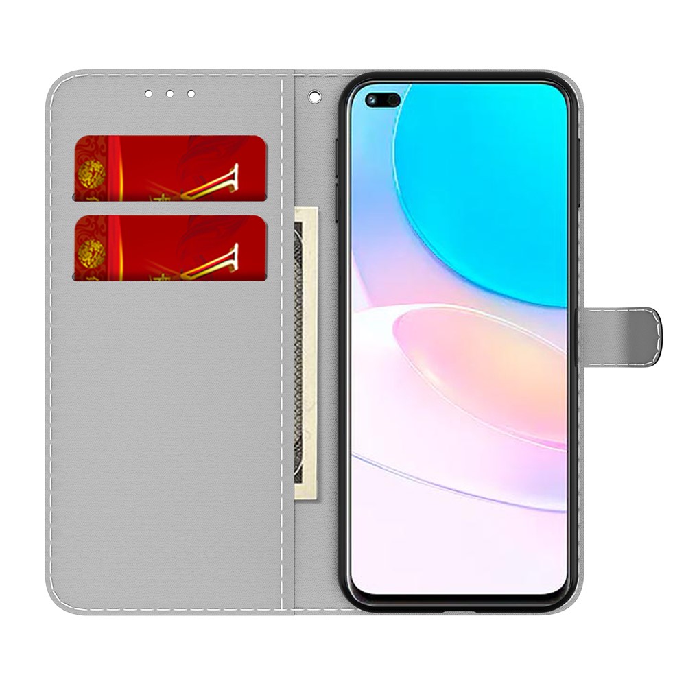 PU Leather Flip Phone Cover Stylish Fog Pattern Printing Magnetic Closure Wallet Phone Case for Honor 50 Lite / Huawei nova 8i - Black-4