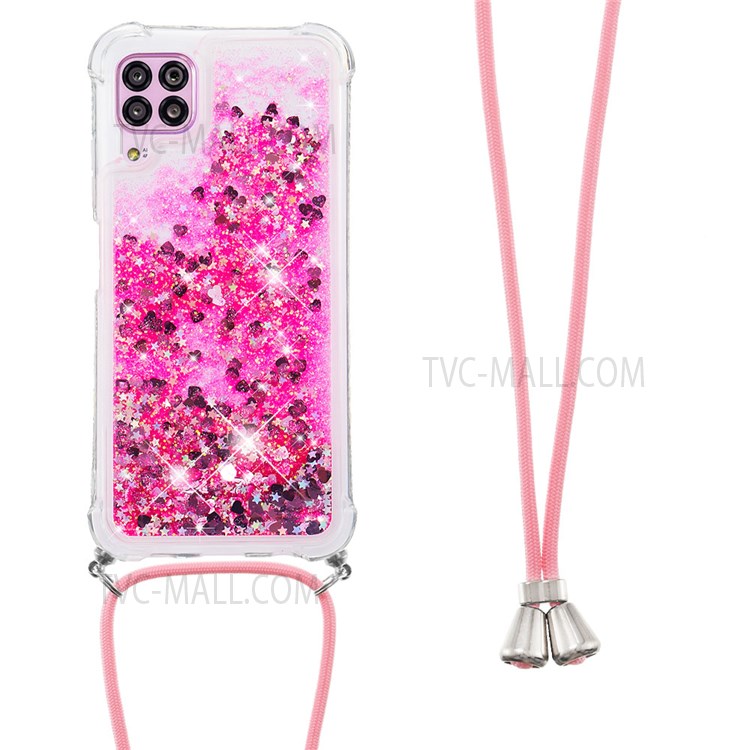Anti-scratch Stylish Glitter Quicksand Durable TPU Phone Case with Long Lanyard for Huawei P40 lite 4G - Pink Hearts-2