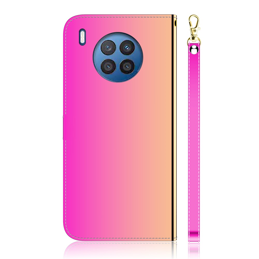 Handy Strap Design PU Leather Mirror-like Surface Wallet Stand Phone Cover Shell for Honor 50 Lite / Huawei nova 8i - Rose-2