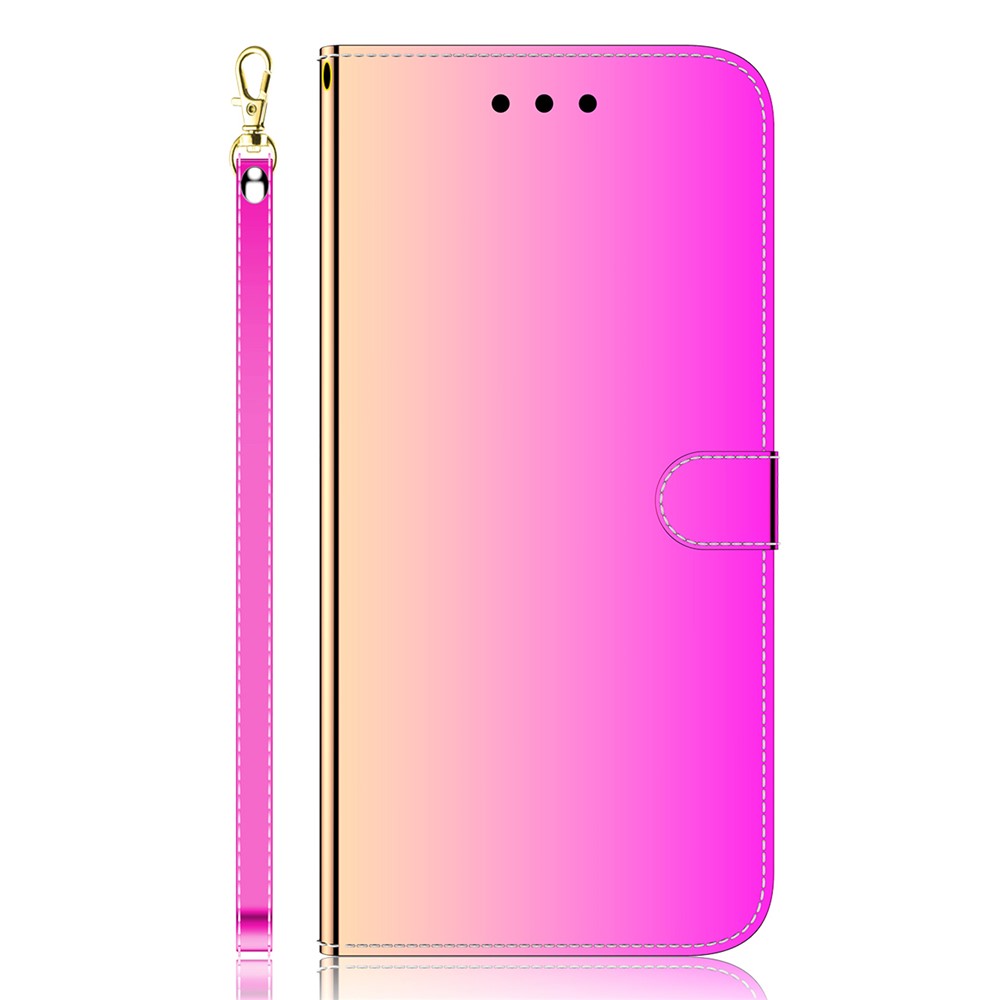 Handy Strap Design PU Leather Mirror-like Surface Wallet Stand Phone Cover Shell for Honor 50 Lite / Huawei nova 8i - Rose-3