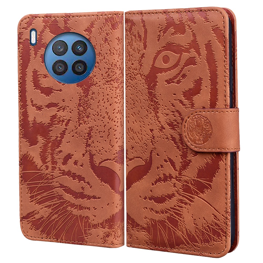 Tiger Pattern Imprinted Horizontal Flip PU Leather Case Magnetic Clasp Stand Wallet Phone Cover for Huawei nova 8i / Honor 50 Lite - Brown-1