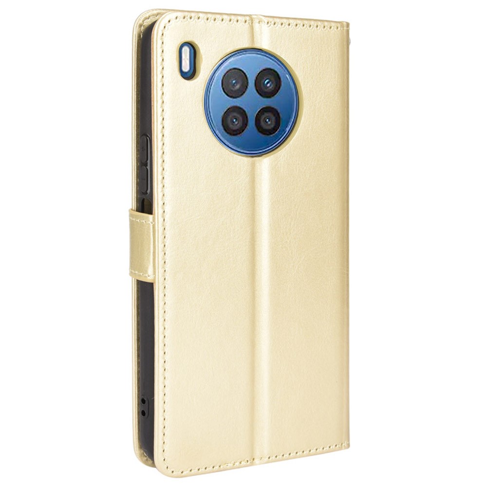 Crazy Horse Texture Anti-Scratch PU Leather Wallet Magnetic Clasp Case with Wrist Strap for Huawei nova 8i/Honor 50 Lite - Gold-3