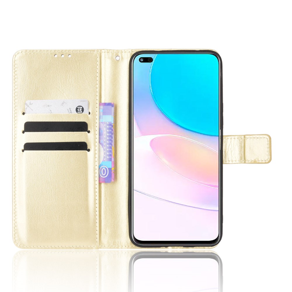 Crazy Horse Texture Anti-Scratch PU Leather Wallet Magnetic Clasp Case with Wrist Strap for Huawei nova 8i/Honor 50 Lite - Gold-4