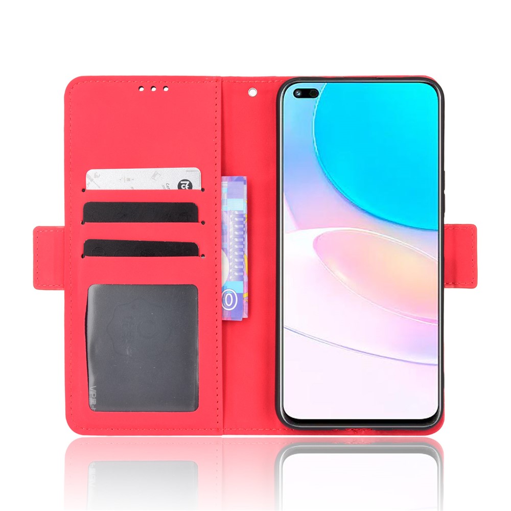 For Huawei nova 8i/Honor 50 Lite Shockproof Magnetic Closure Flip Case Multiple Card Slot Design PU Leather Wallet Phone Cover - Red-4
