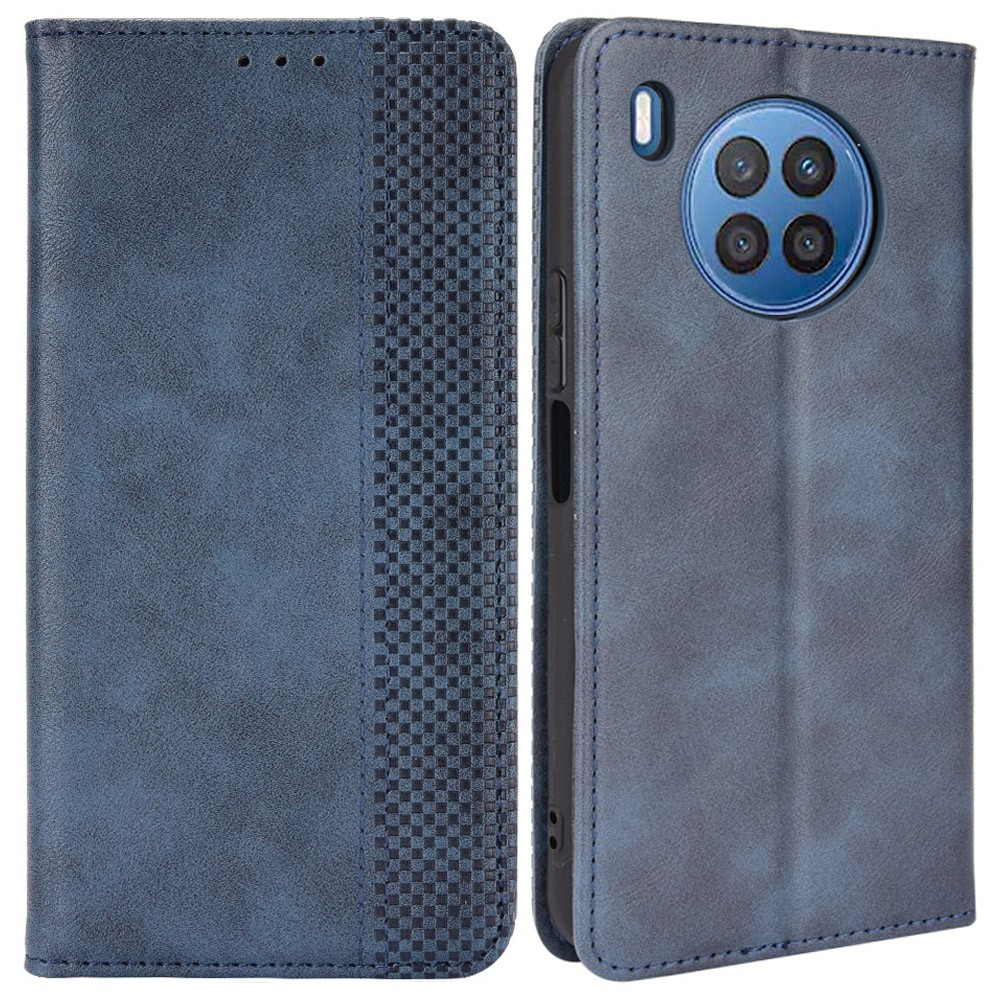Mobile Phone Leather Case Retro Textured Wallet Stand Protective Cover for Huawei nova 8i/Honor 50 Lite - Blue-1
