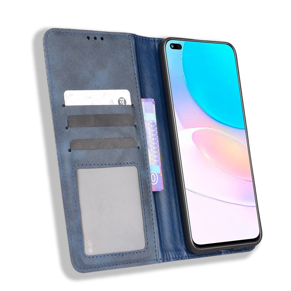 Mobile Phone Leather Case Retro Textured Wallet Stand Protective Cover for Huawei nova 8i/Honor 50 Lite - Blue-4