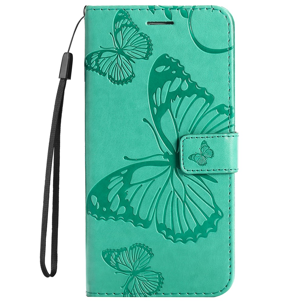 Imprinted Butterfly Pattern PU Leather Case Wallet Stand Shockproof Flip Cover with Strap for Huawei nova 8i / Honor 50 Lite - Green-2