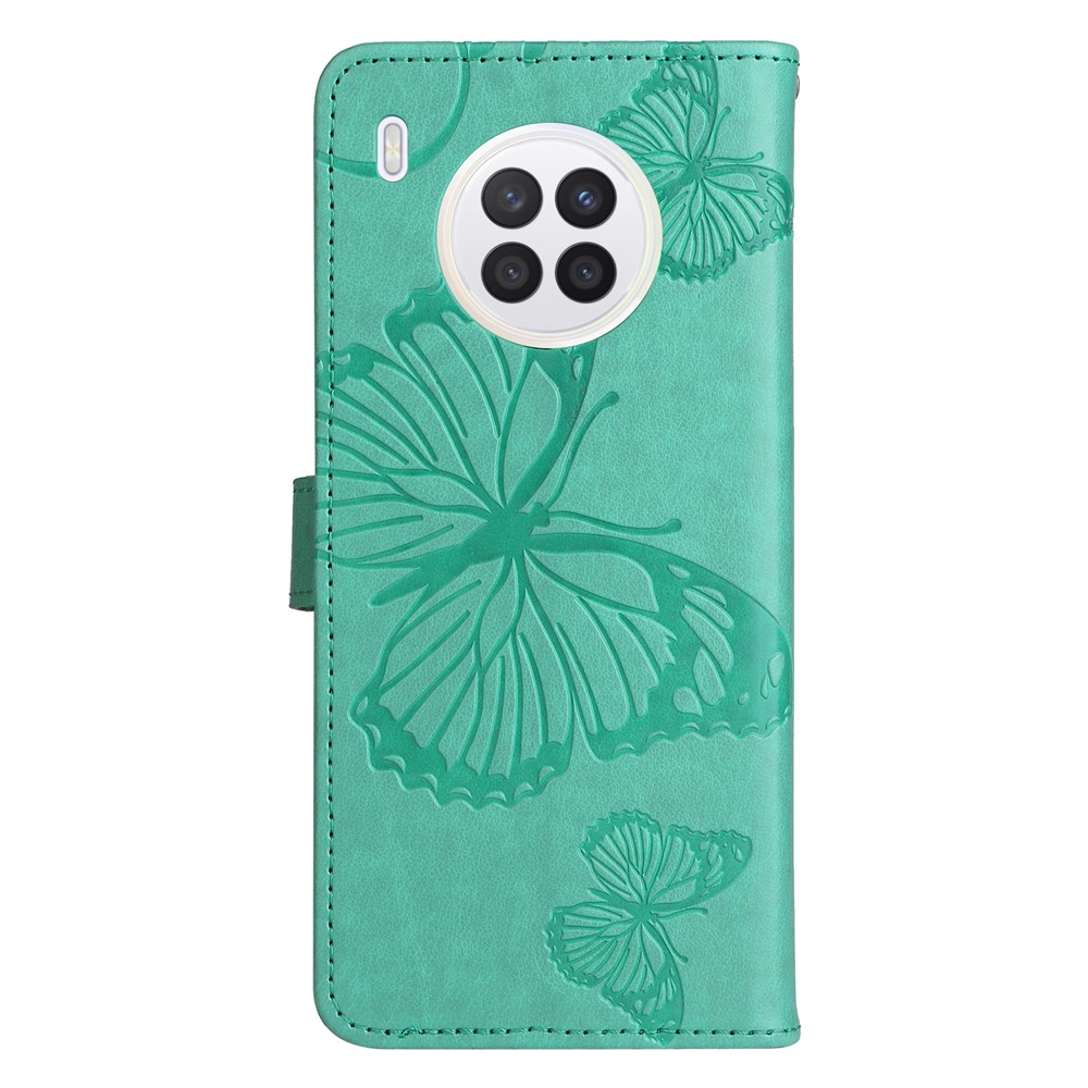 Imprinted Butterfly Pattern PU Leather Case Wallet Stand Shockproof Flip Cover with Strap for Huawei nova 8i / Honor 50 Lite - Green-3