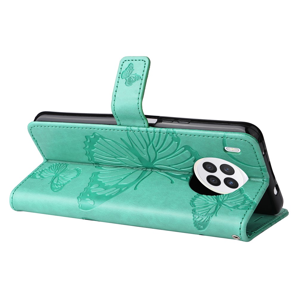 Imprinted Butterfly Pattern PU Leather Case Wallet Stand Shockproof Flip Cover with Strap for Huawei nova 8i / Honor 50 Lite - Green-4