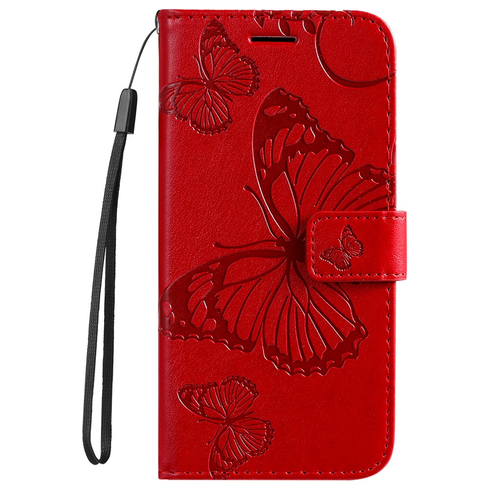 PU Leather Magnetic Flip Wallet Case Stand Imprinted Butterfly Pattern Full Body Protective Cover with Strap for Honor 50 5G / Huawei nova 9 - Red-2