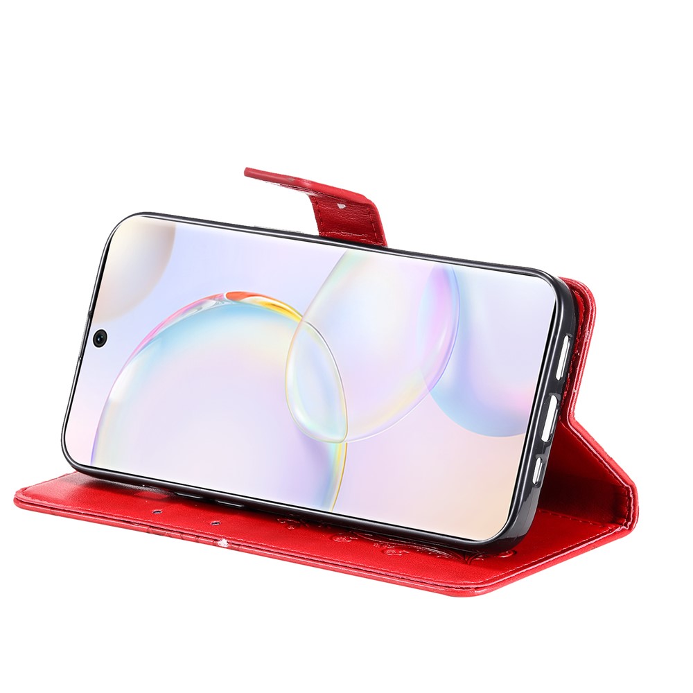 PU Leather Magnetic Flip Wallet Case Stand Imprinted Butterfly Pattern Full Body Protective Cover with Strap for Honor 50 5G / Huawei nova 9 - Red-5
