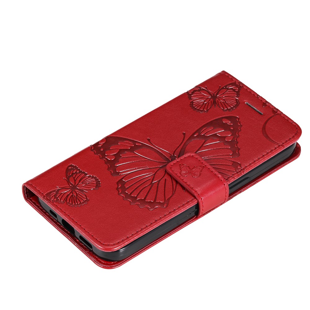 PU Leather Magnetic Flip Wallet Case Stand Imprinted Butterfly Pattern Full Body Protective Cover with Strap for Honor 50 5G / Huawei nova 9 - Red-7