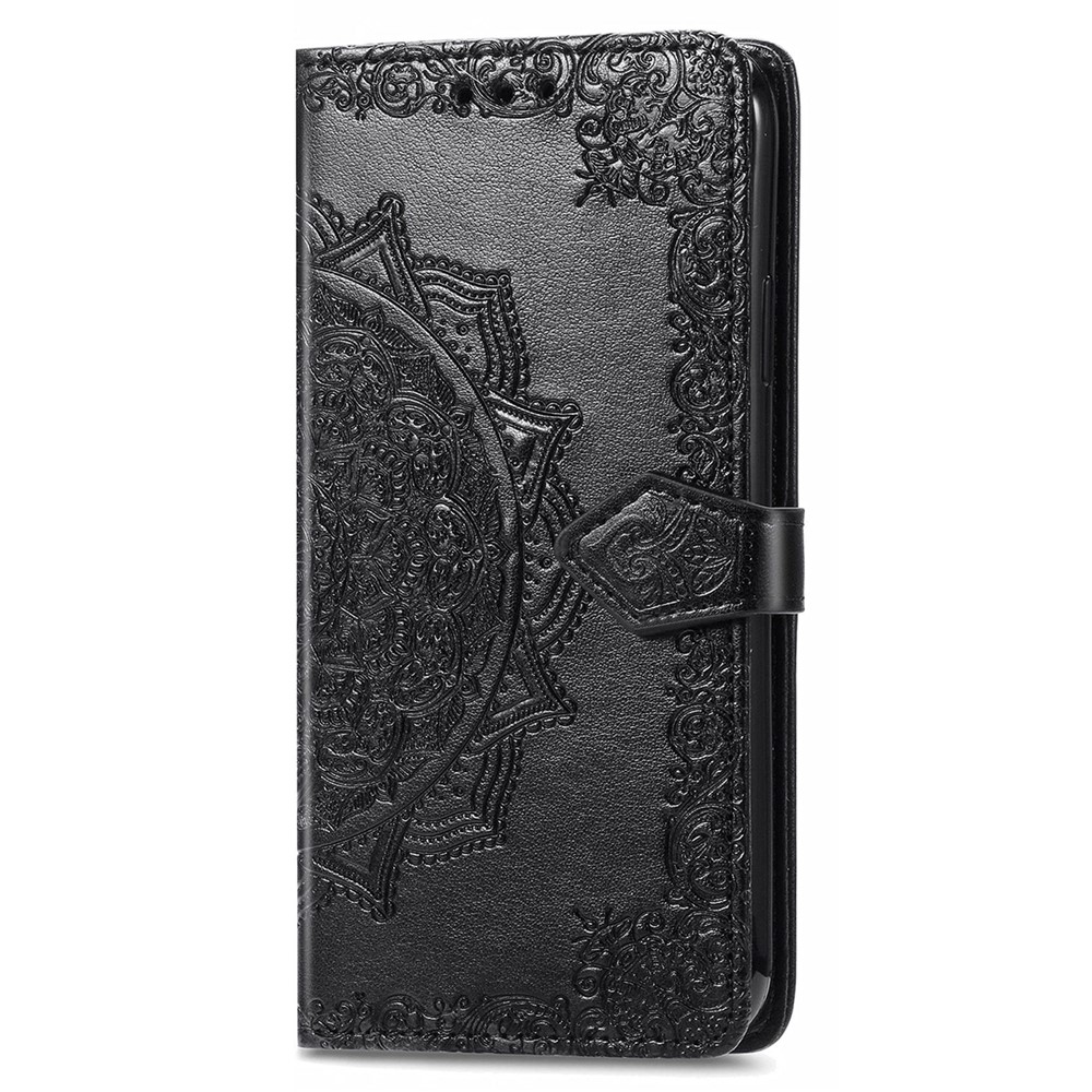 PU Leather Flip Wallet Cover Embossed Mandala Flower Stand Case with Wrist Strap for Huawei nova 8i - Black-8