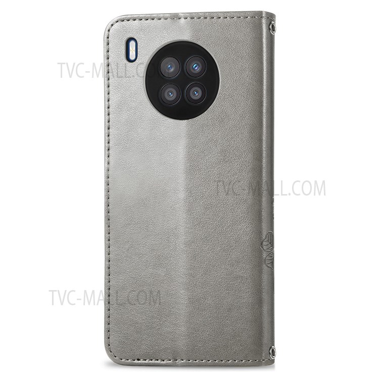 Magnetic Clasp Folio Flip Cover Four-leaf Clover Imprinted PU Leather Wallet Stand Protective Case for Huawei nova 8i - Grey-12