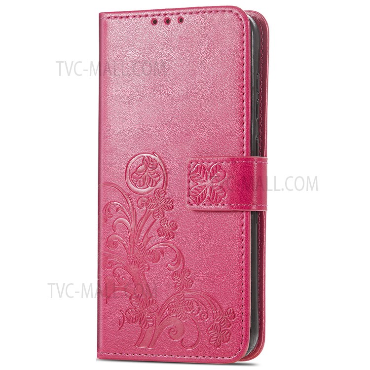 Magnetic Clasp Folio Flip Cover Four-leaf Clover Imprinted PU Leather Wallet Stand Protective Case for Huawei nova 8i - Red-10