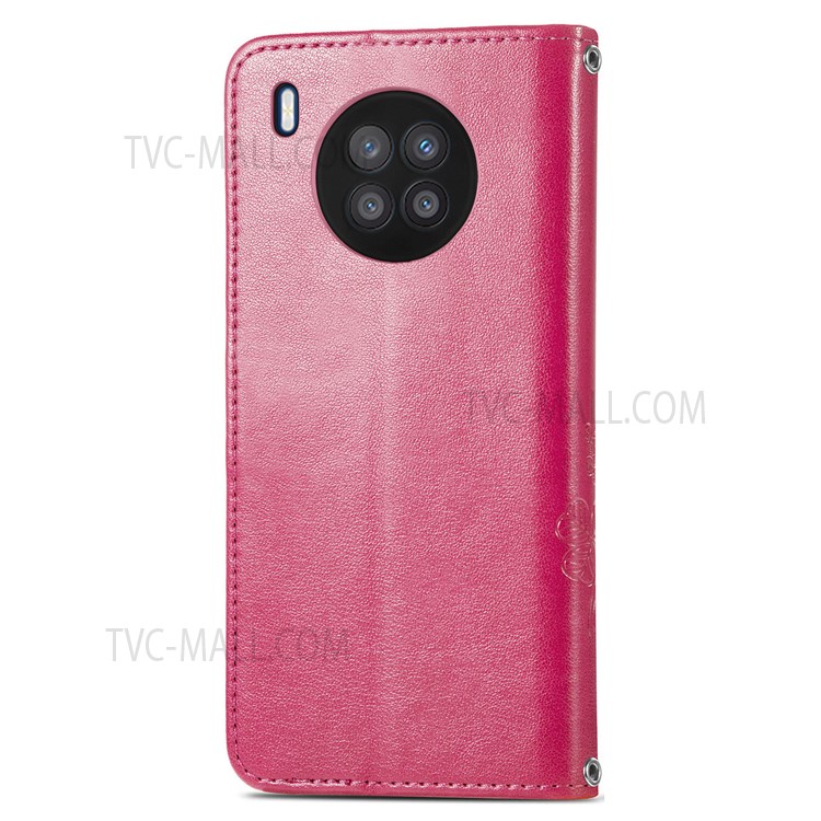 Magnetic Clasp Folio Flip Cover Four-leaf Clover Imprinted PU Leather Wallet Stand Protective Case for Huawei nova 8i - Red-11