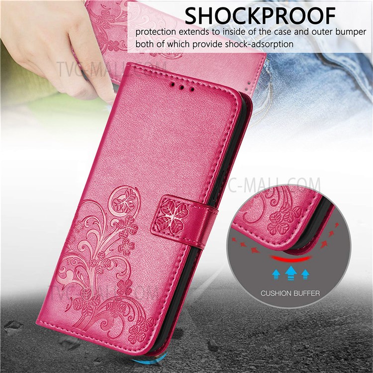 Magnetic Clasp Folio Flip Cover Four-leaf Clover Imprinted PU Leather Wallet Stand Protective Case for Huawei nova 8i - Red-4
