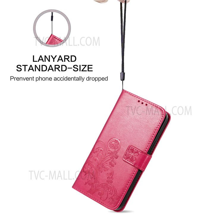 Magnetic Clasp Folio Flip Cover Four-leaf Clover Imprinted PU Leather Wallet Stand Protective Case for Huawei nova 8i - Red-5