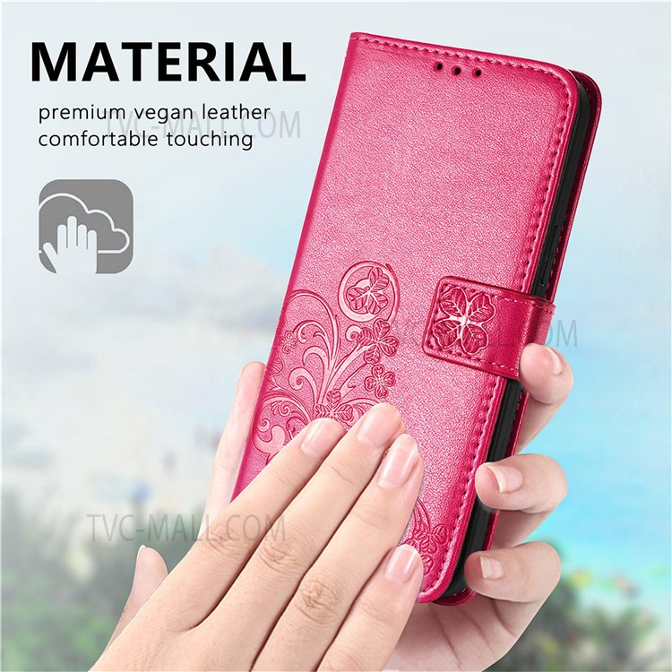 Magnetic Clasp Folio Flip Cover Four-leaf Clover Imprinted PU Leather Wallet Stand Protective Case for Huawei nova 8i - Red-6