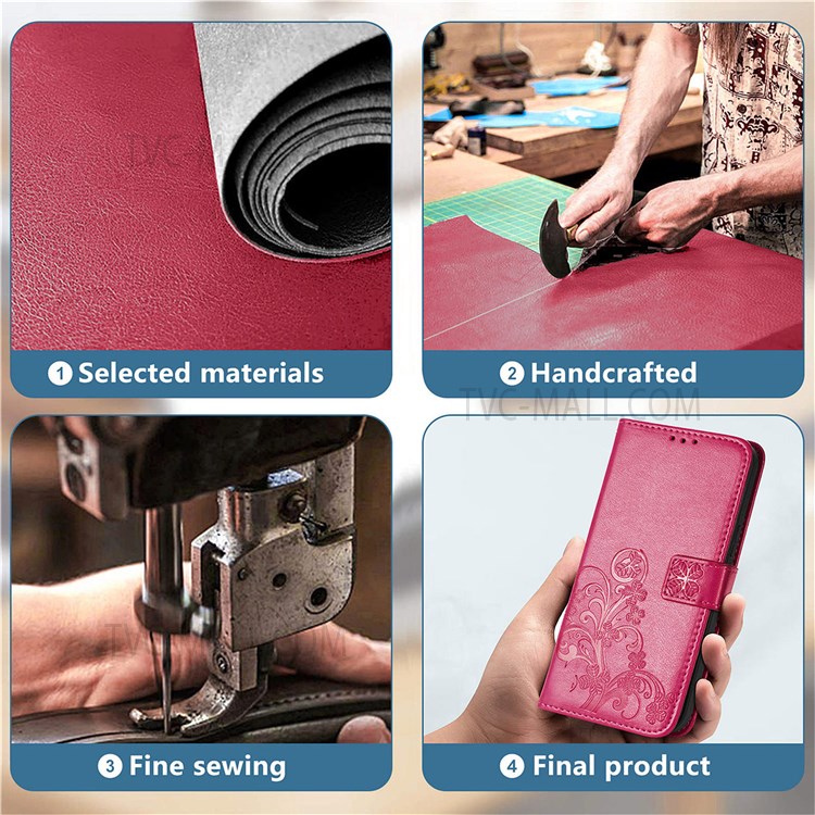 Magnetic Clasp Folio Flip Cover Four-leaf Clover Imprinted PU Leather Wallet Stand Protective Case for Huawei nova 8i - Red-7