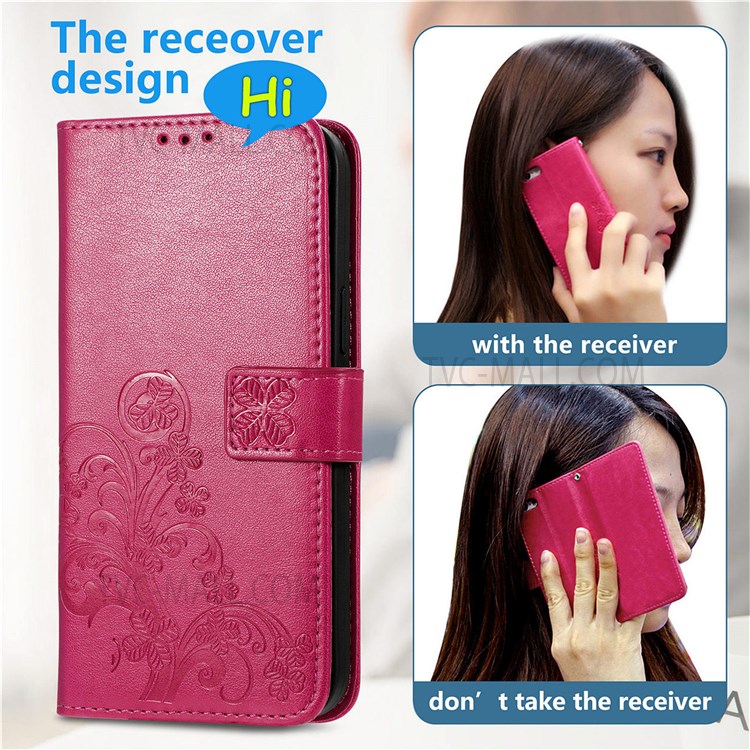 Magnetic Clasp Folio Flip Cover Four-leaf Clover Imprinted PU Leather Wallet Stand Protective Case for Huawei nova 8i - Red-8