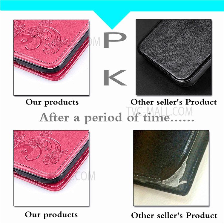 Magnetic Clasp Folio Flip Cover Four-leaf Clover Imprinted PU Leather Wallet Stand Protective Case for Huawei nova 8i - Red-9