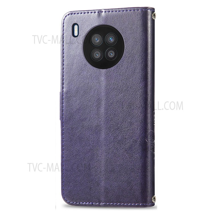 Magnetic Clasp Folio Flip Cover Four-leaf Clover Imprinted PU Leather Wallet Stand Protective Case for Huawei nova 8i - Purple-11