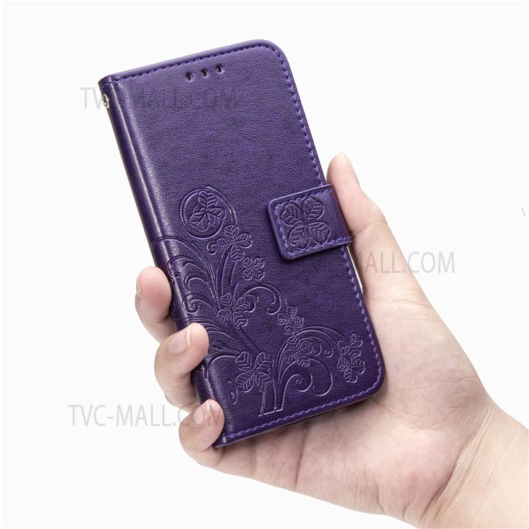 Magnetic Clasp Folio Flip Cover Four-leaf Clover Imprinted PU Leather Wallet Stand Protective Case for Huawei nova 8i - Purple-12