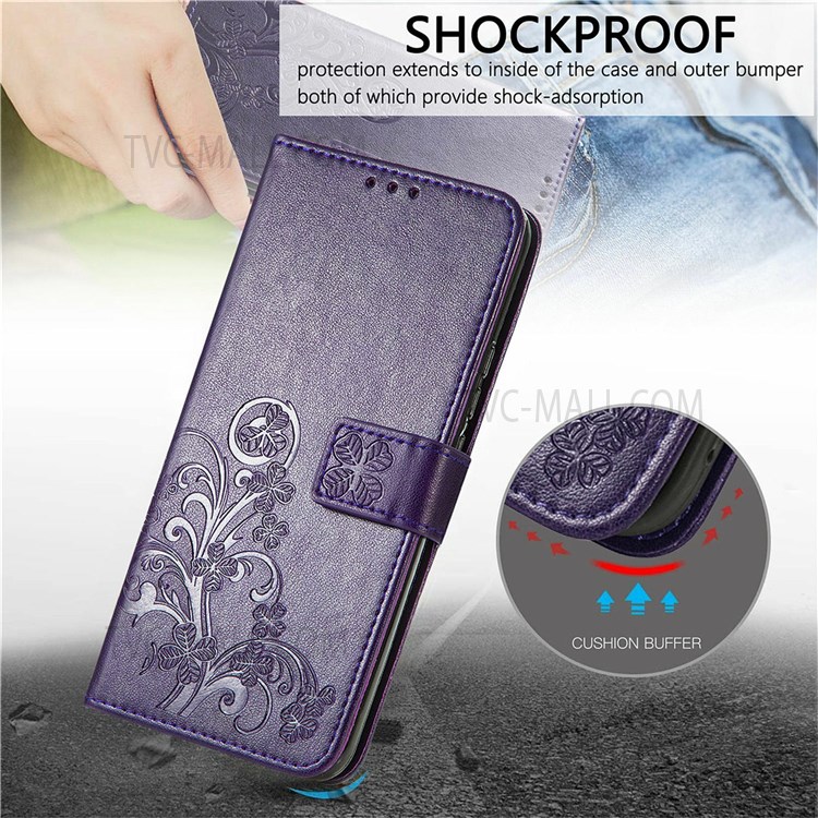 Magnetic Clasp Folio Flip Cover Four-leaf Clover Imprinted PU Leather Wallet Stand Protective Case for Huawei nova 8i - Purple-2