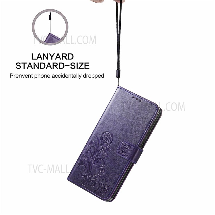 Magnetic Clasp Folio Flip Cover Four-leaf Clover Imprinted PU Leather Wallet Stand Protective Case for Huawei nova 8i - Purple-5