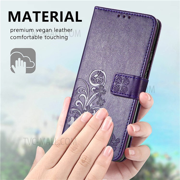 Magnetic Clasp Folio Flip Cover Four-leaf Clover Imprinted PU Leather Wallet Stand Protective Case for Huawei nova 8i - Purple-6