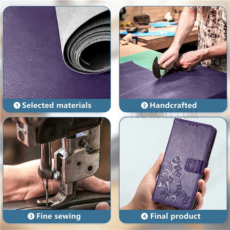 Magnetic Clasp Folio Flip Cover Four-leaf Clover Imprinted PU Leather Wallet Stand Protective Case for Huawei nova 8i - Purple-7