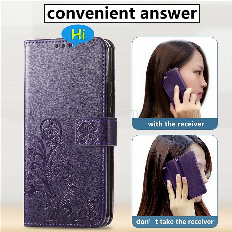 Magnetic Clasp Folio Flip Cover Four-leaf Clover Imprinted PU Leather Wallet Stand Protective Case for Huawei nova 8i - Purple-8