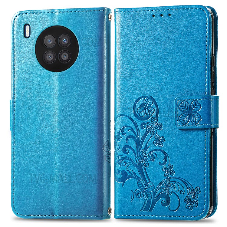 Magnetic Clasp Folio Flip Cover Four-leaf Clover Imprinted PU Leather Wallet Stand Protective Case for Huawei nova 8i - Blue-1