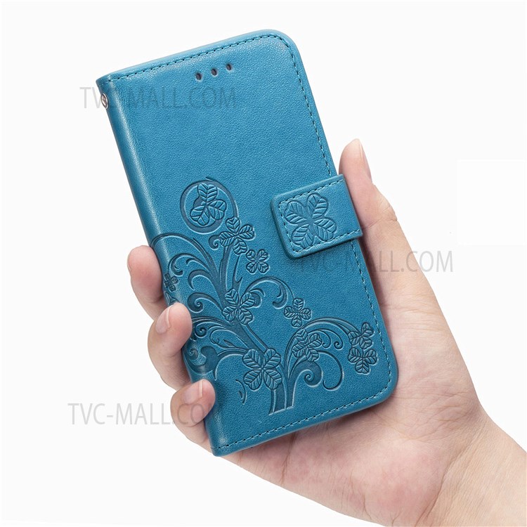 Magnetic Clasp Folio Flip Cover Four-leaf Clover Imprinted PU Leather Wallet Stand Protective Case for Huawei nova 8i - Blue-12