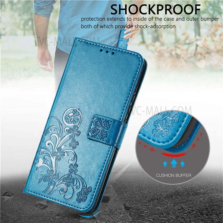 Magnetic Clasp Folio Flip Cover Four-leaf Clover Imprinted PU Leather Wallet Stand Protective Case for Huawei nova 8i - Blue-2
