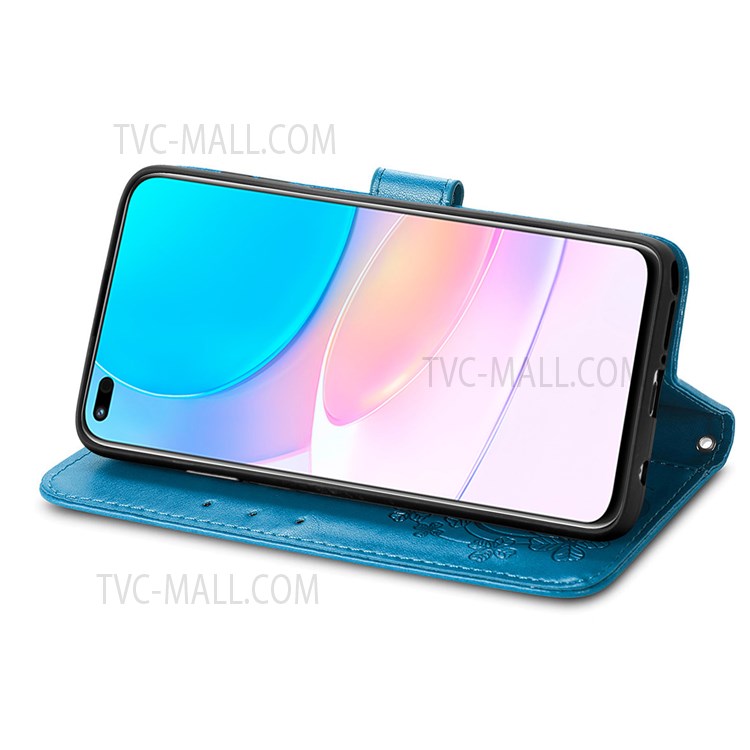 Magnetic Clasp Folio Flip Cover Four-leaf Clover Imprinted PU Leather Wallet Stand Protective Case for Huawei nova 8i - Blue-3