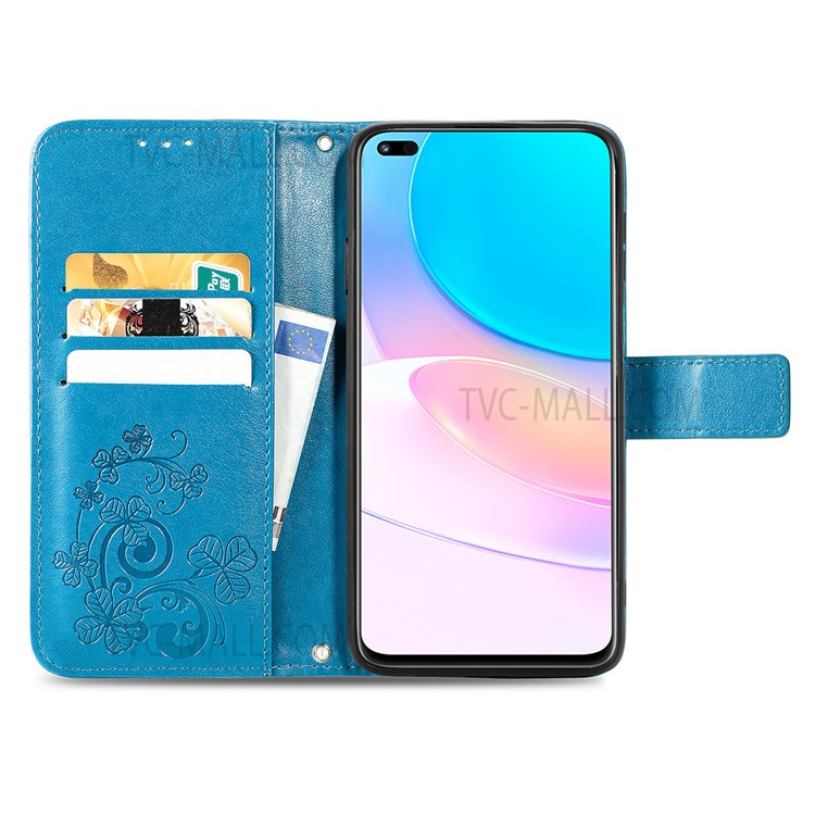 Magnetic Clasp Folio Flip Cover Four-leaf Clover Imprinted PU Leather Wallet Stand Protective Case for Huawei nova 8i - Blue-4