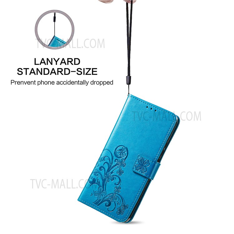 Magnetic Clasp Folio Flip Cover Four-leaf Clover Imprinted PU Leather Wallet Stand Protective Case for Huawei nova 8i - Blue-5