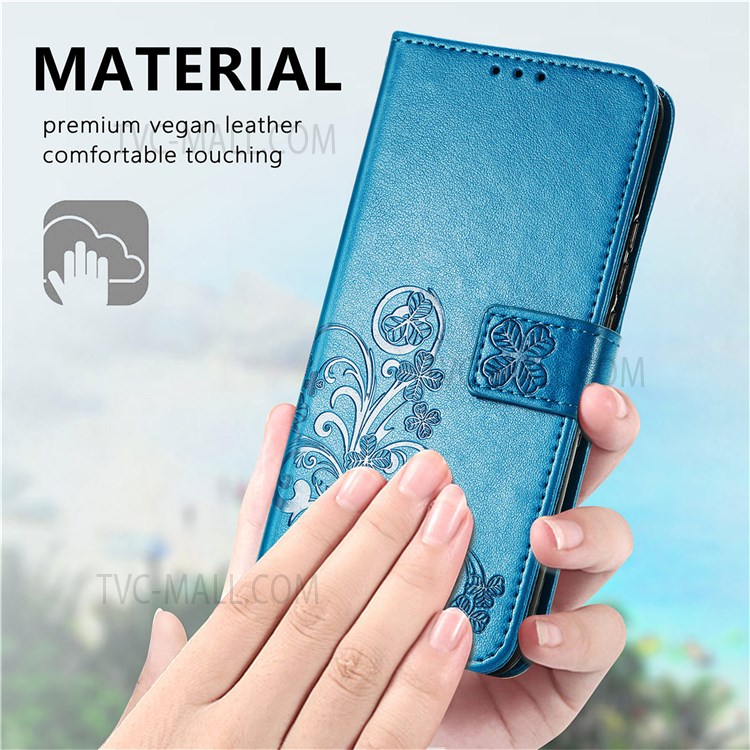 Magnetic Clasp Folio Flip Cover Four-leaf Clover Imprinted PU Leather Wallet Stand Protective Case for Huawei nova 8i - Blue-6