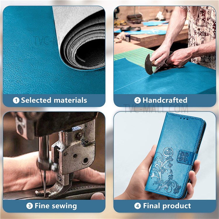 Magnetic Clasp Folio Flip Cover Four-leaf Clover Imprinted PU Leather Wallet Stand Protective Case for Huawei nova 8i - Blue-7