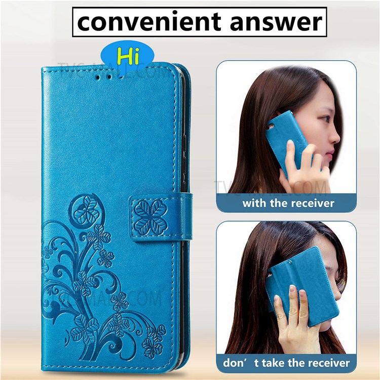 Magnetic Clasp Folio Flip Cover Four-leaf Clover Imprinted PU Leather Wallet Stand Protective Case for Huawei nova 8i - Blue-8