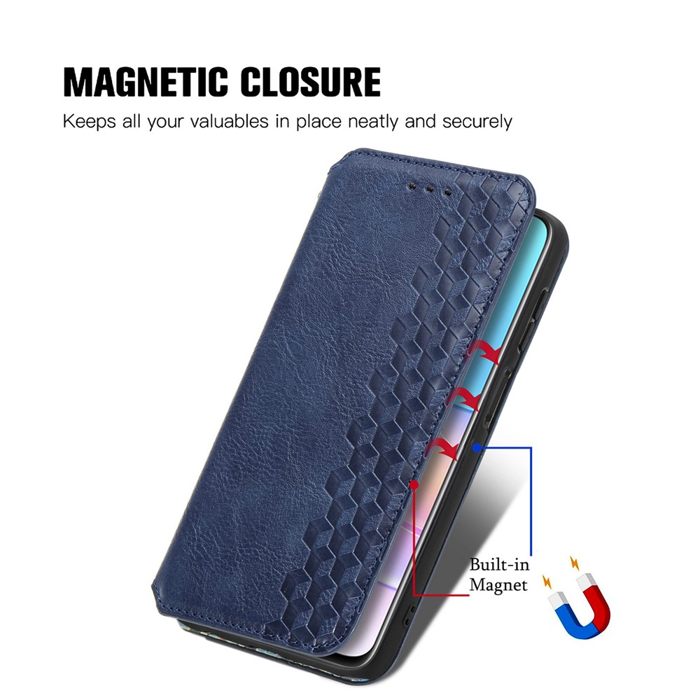 Auto-absorbed Magnet Closing Rhombus Imprinted Leather Phone Case with Stand Wallet for Huawei nova 8i - Blue-2