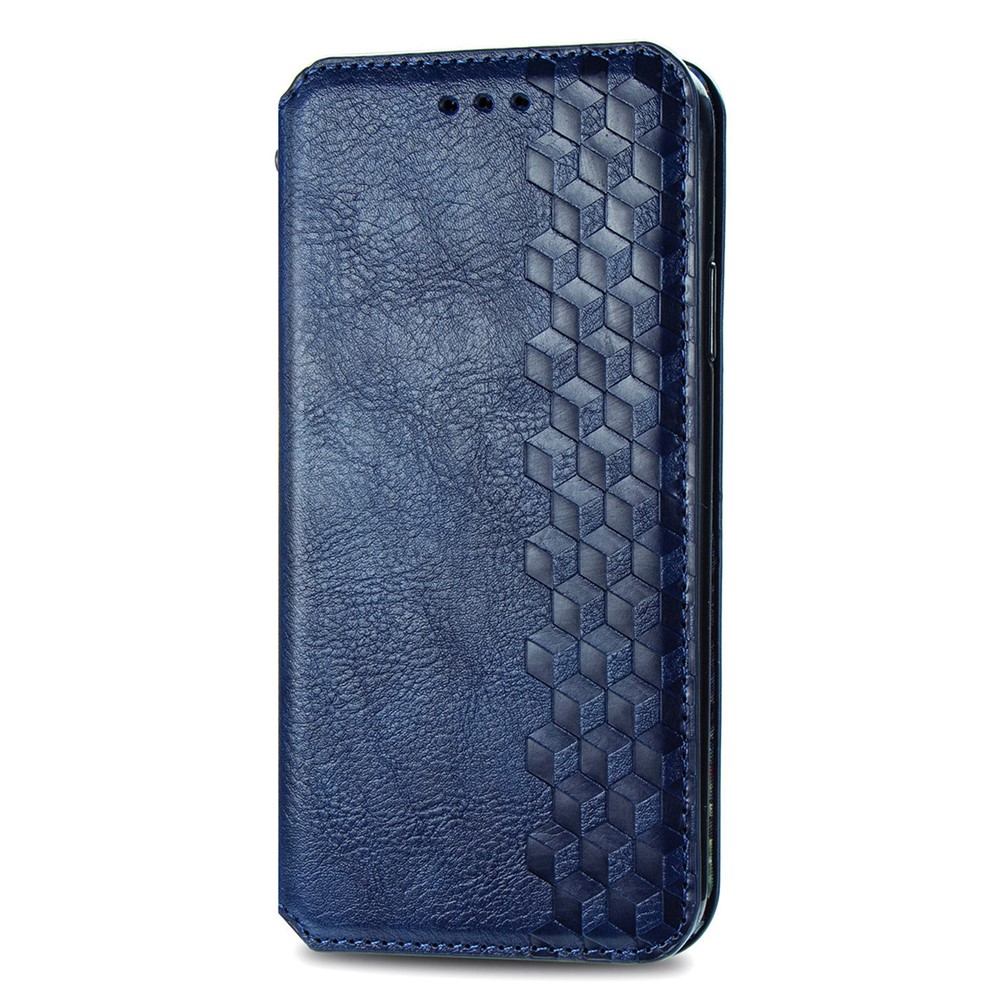 Auto-absorbed Magnet Closing Rhombus Imprinted Leather Phone Case with Stand Wallet for Huawei nova 8i - Blue-8