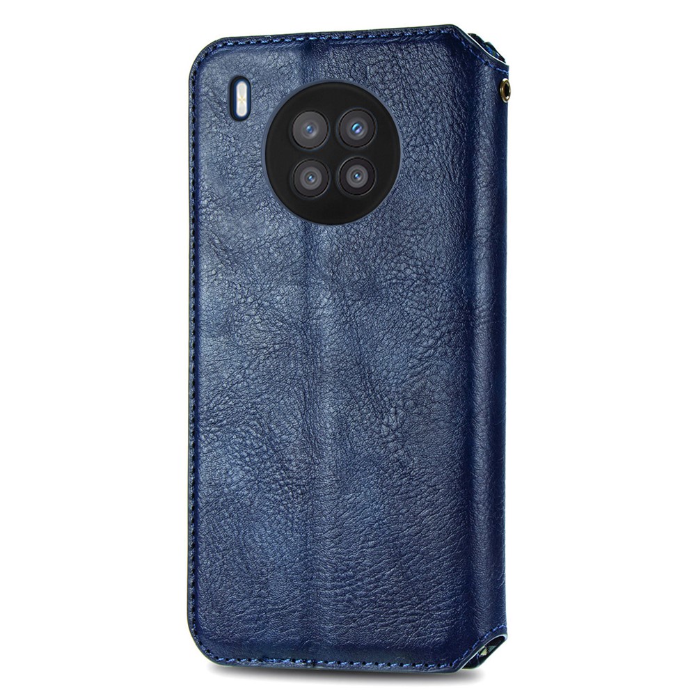 Auto-absorbed Magnet Closing Rhombus Imprinted Leather Phone Case with Stand Wallet for Huawei nova 8i - Blue-9